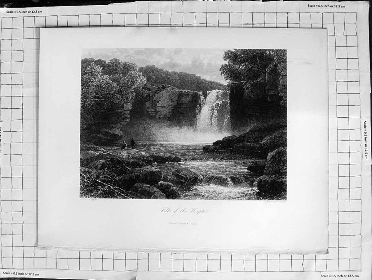 Original Old Antique Print C1900 View Falls The Hespte River Cliffs Victorian