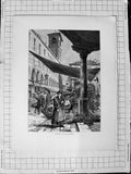 Original Old Antique Print C1900 Venice Rialto Fruit Market Man Street Seller