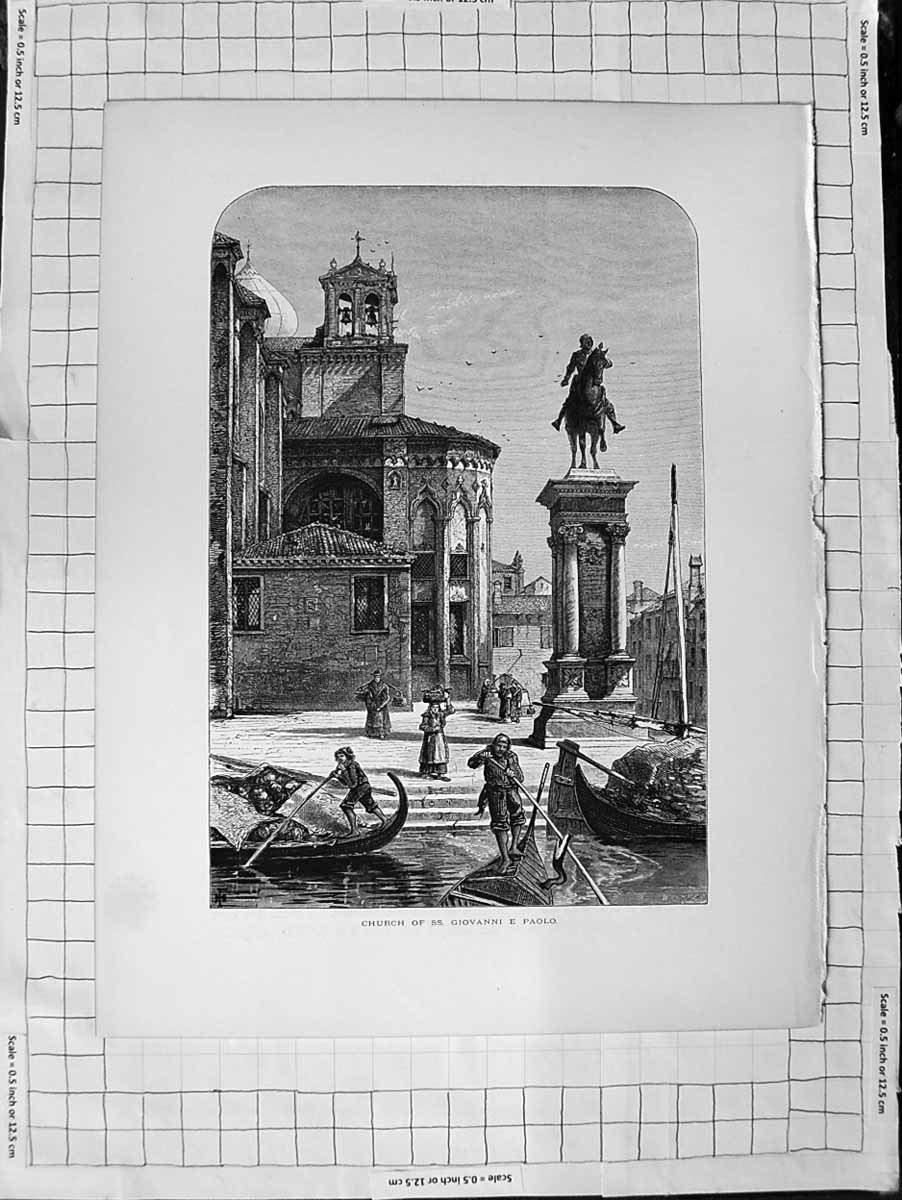 Old Antique Print C1900 Venice Church Ss. Giovanni E Paolo Architecture 20th