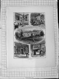 Original Old Antique Print C1900 Views Abbotsford Mansion House Fishing River