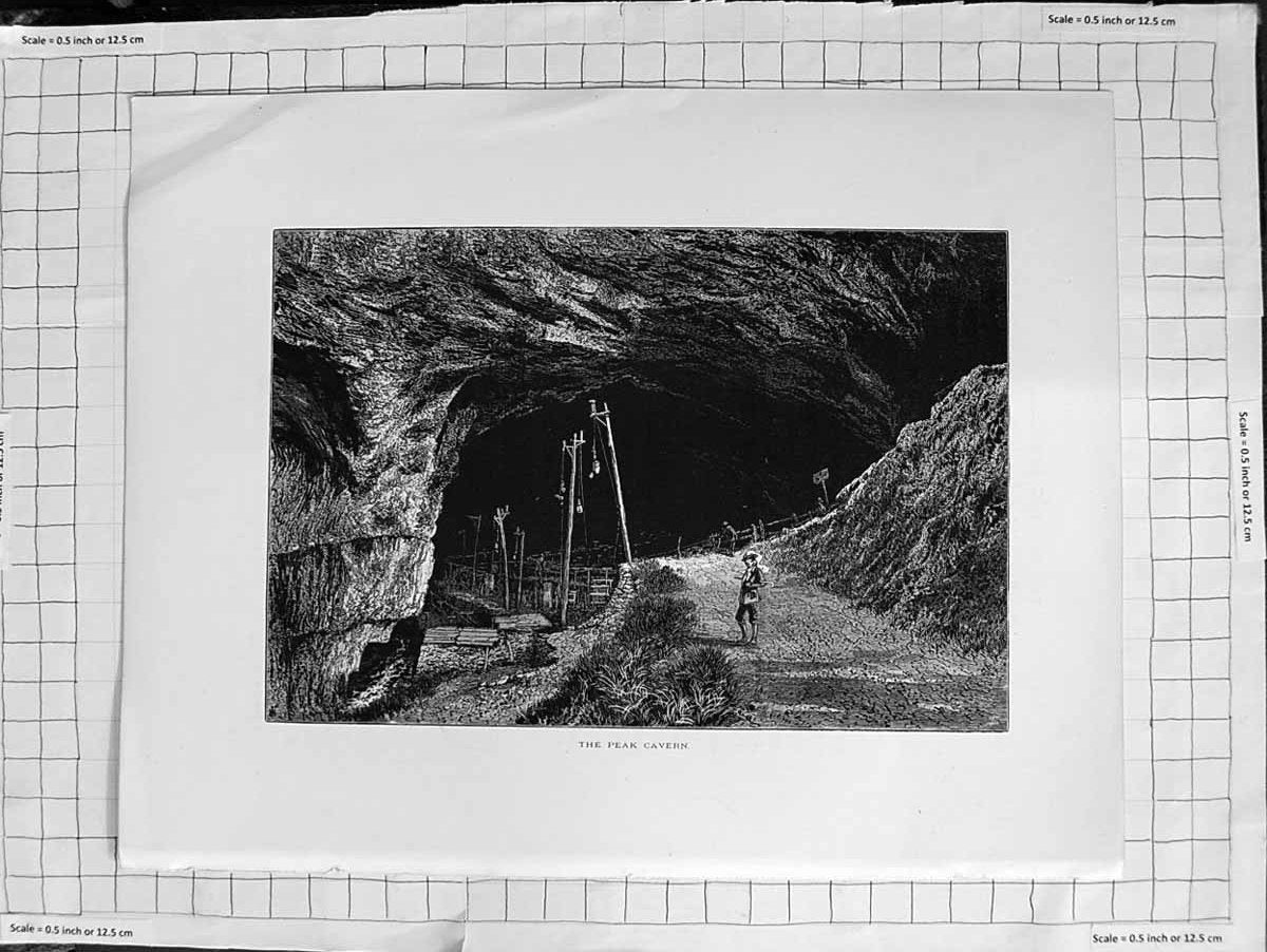 Original Old Antique Print C1900 View Peak Cavern Cave Derbyshire Victorian