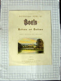 Original Old Antique Print 1880 Colour Plate View Mansion House Lake Trees 19th