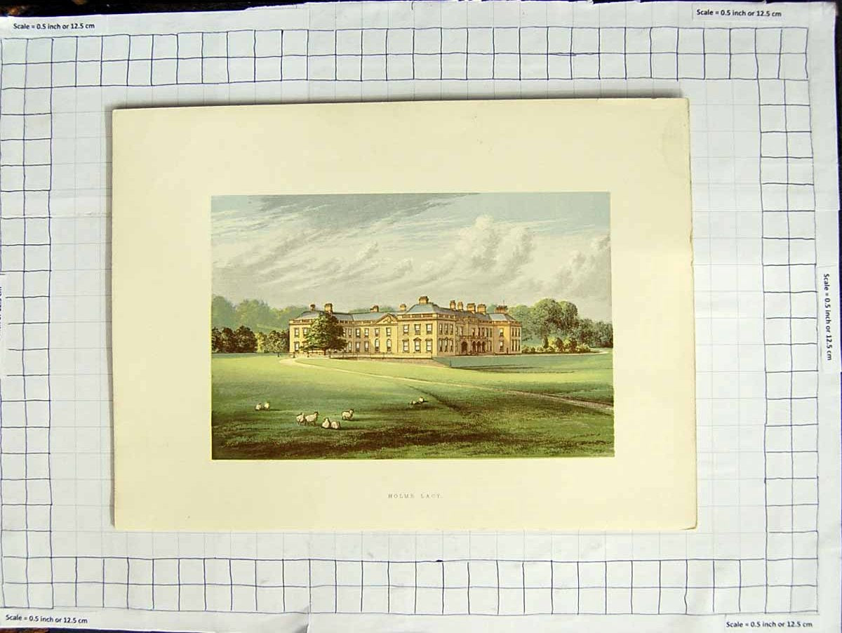 Original Old Antique Print 1880 Colour Plate View Holme Lacy Herefordshire 19th