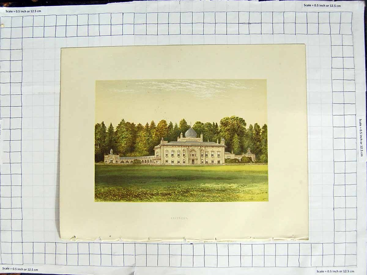 Original Old Antique Print 1880 Colour Plate View Sezincot Baronet Rushout 19th