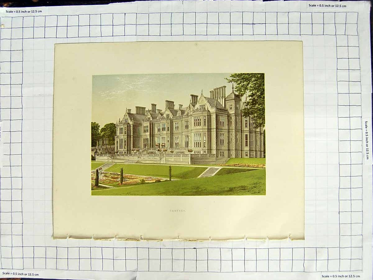 Original Old Antique Print 1880 Colour Plate View Dartrey Monaghan Ireland 19th