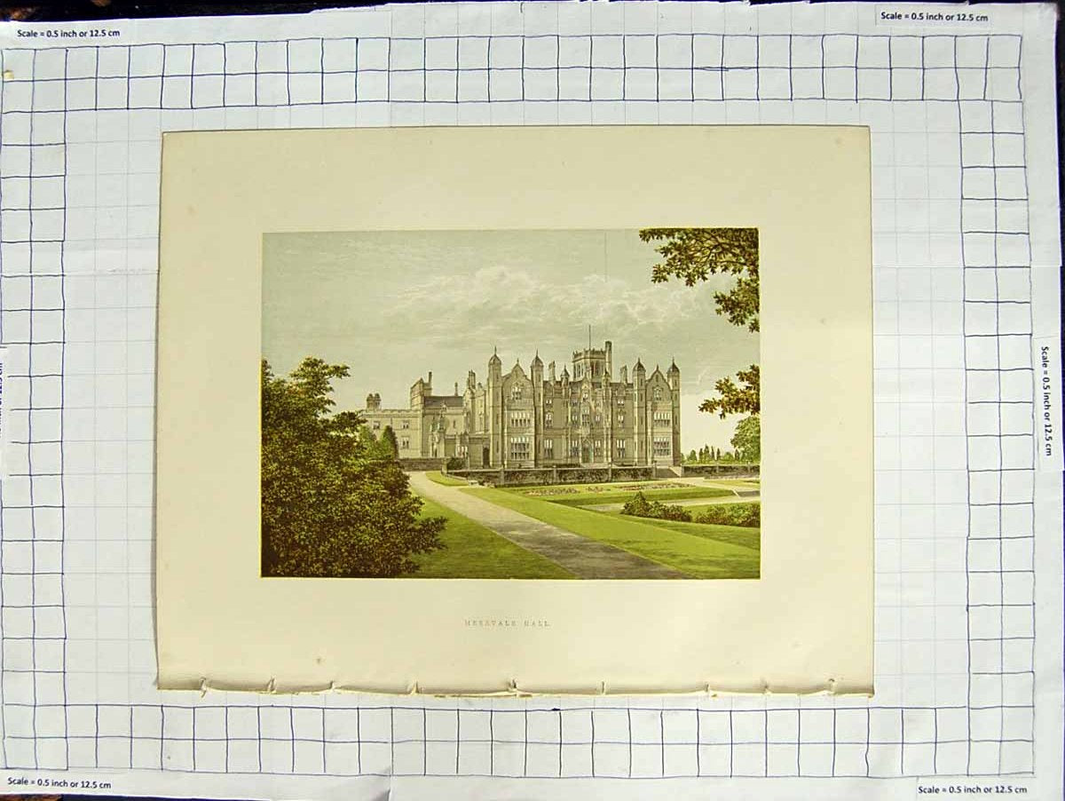 Old Antique Print 1880 Colour Plate View Merevale Hall Dugdale Atherstone 19th