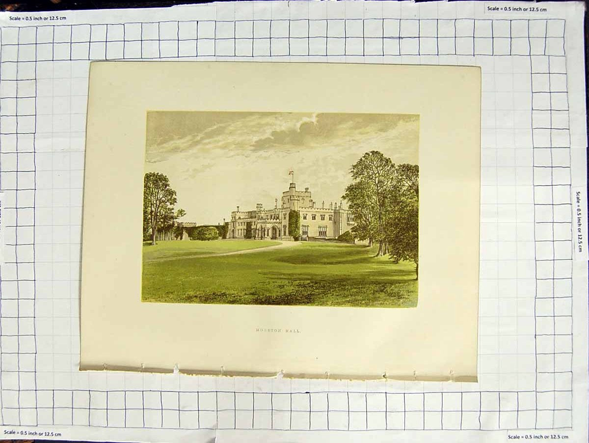 Original Old Antique Print 1880 Colour Plate View Moreton Hall Ackers Cheshire