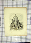 Old Antique Print C1790-C1900 Architecture St. Celments Hastings England 18th