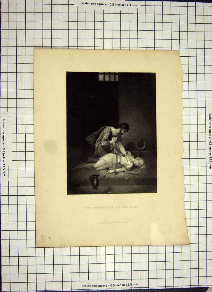 Original Old Antique Print C1790-C1900 Prisoners Chillon Cell Injured Woman Man