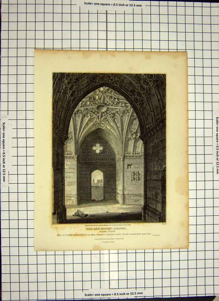Old Antique Print 1801 Red-Mount-Chapel Lynn Norfolk Doorway Architecture 19th
