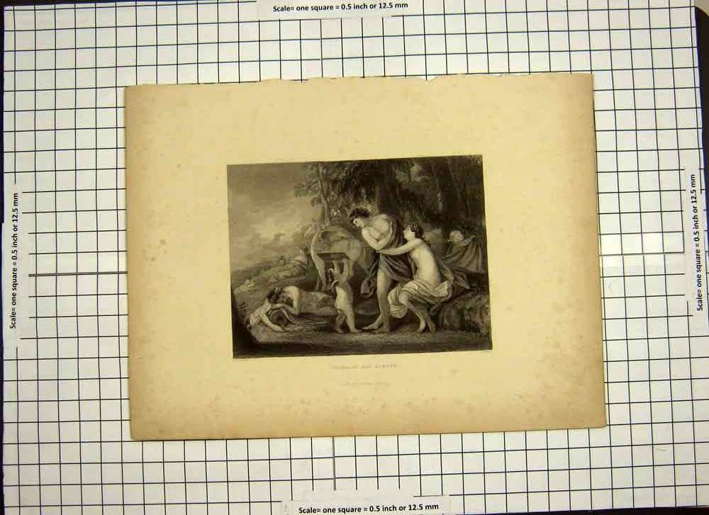 Original Old Antique Print C1790-C1900 Scene Cephalus Aurora Family Angels 18th