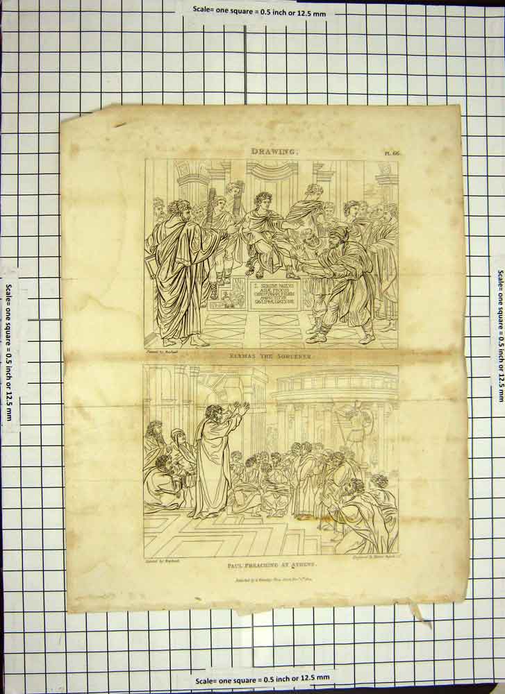 Original Old Antique Print 1809 Scene Paul Preaching Athens Elymas Sorcerer