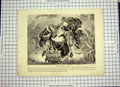 Original Old Antique Print C1790-C1900 Romance Rivals Young Girl Dog Sledge Ice