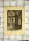 Old Antique Print 1815 Exeter Cathedral South Aisle Choir Parker Fisher 19th