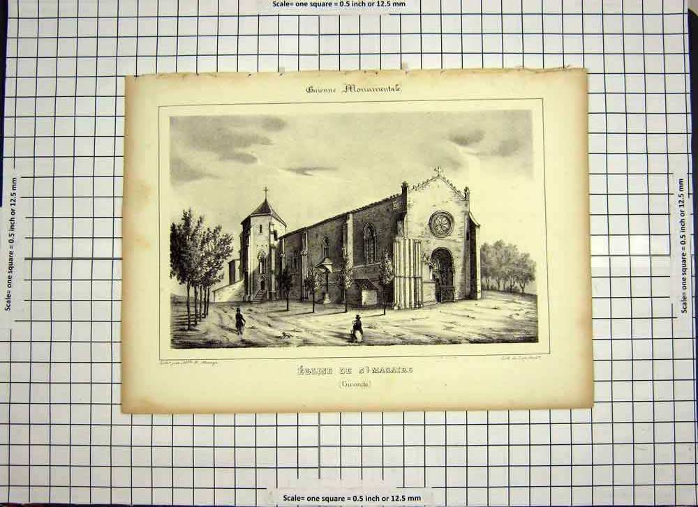 Original Old Antique Print C1790-C1900 Church Architecture Eglise De Magaire