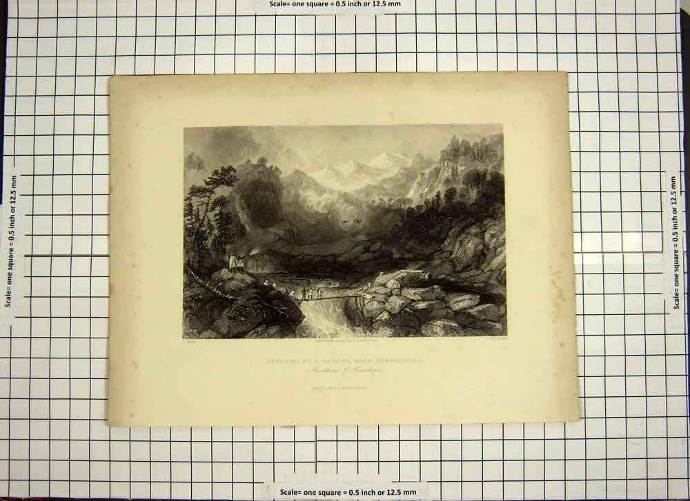 Original Old Antique Print C1790-C1900 Sangha Jumnootree Himalaya Mountains