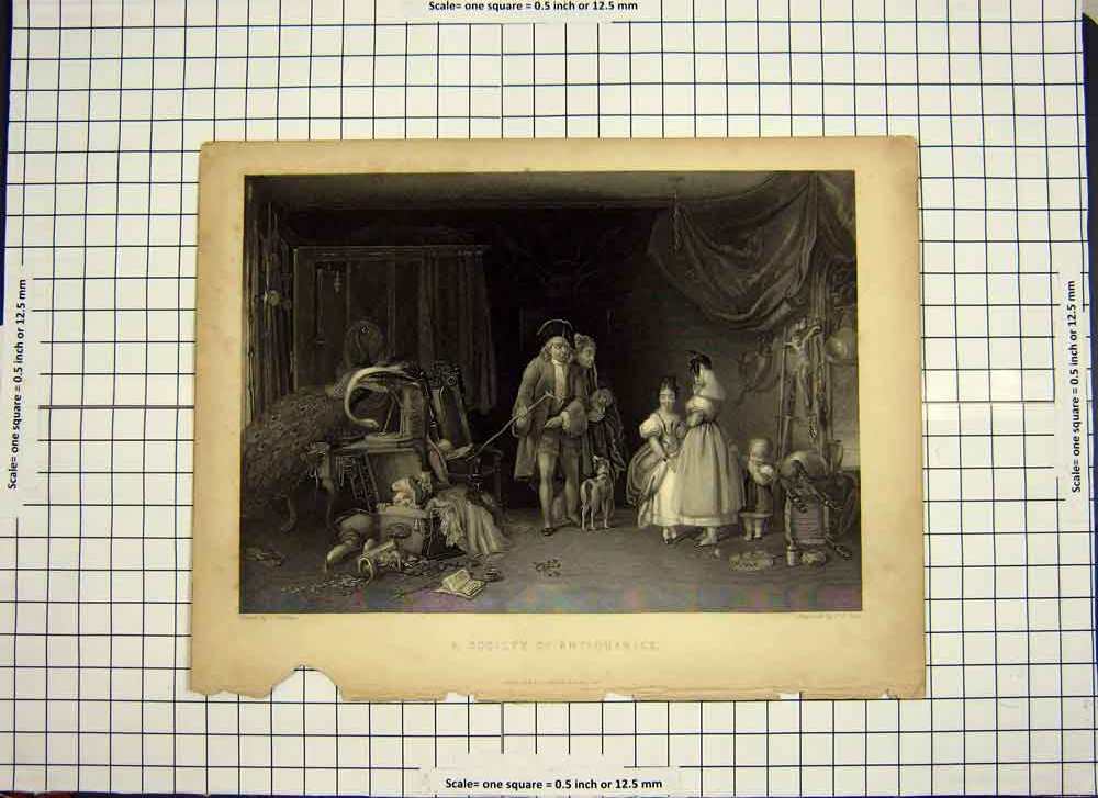 Original Old Antique Print Engraving Society Antiquaries Children 1844 19th