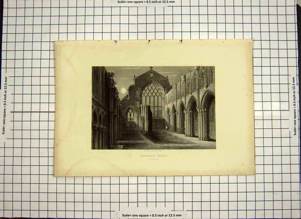 Original Old Antique Print C1790-C1900 Architecture Holyrood Chapel Edinburgh
