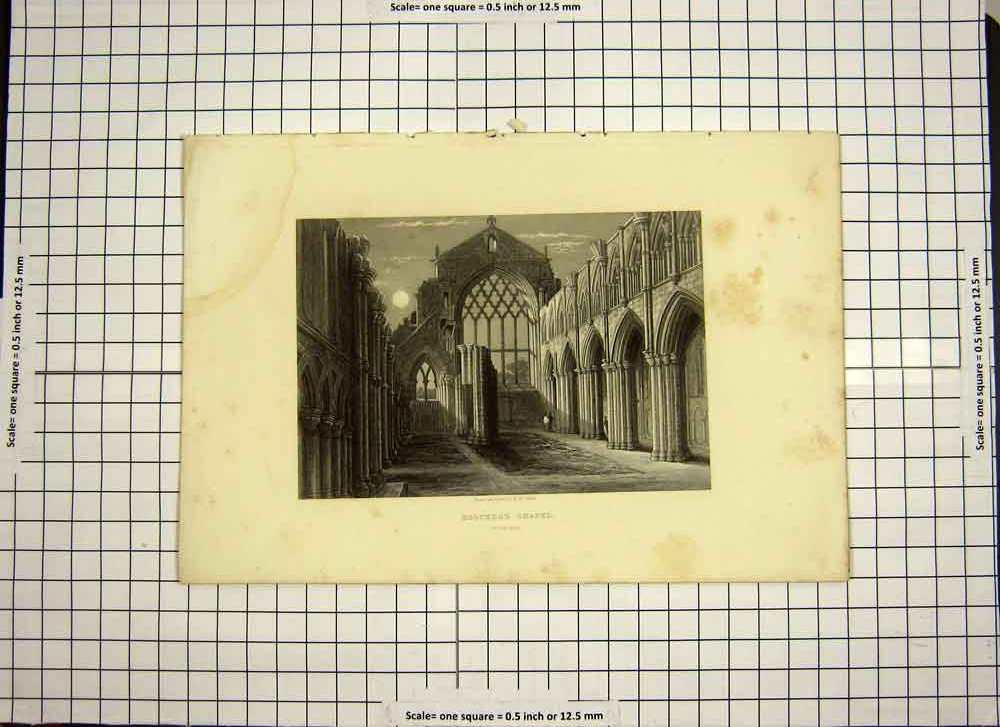 Antique Old Print Ref.527 C1790-C1900 Architecture Holyrood Chapel Edinburgh