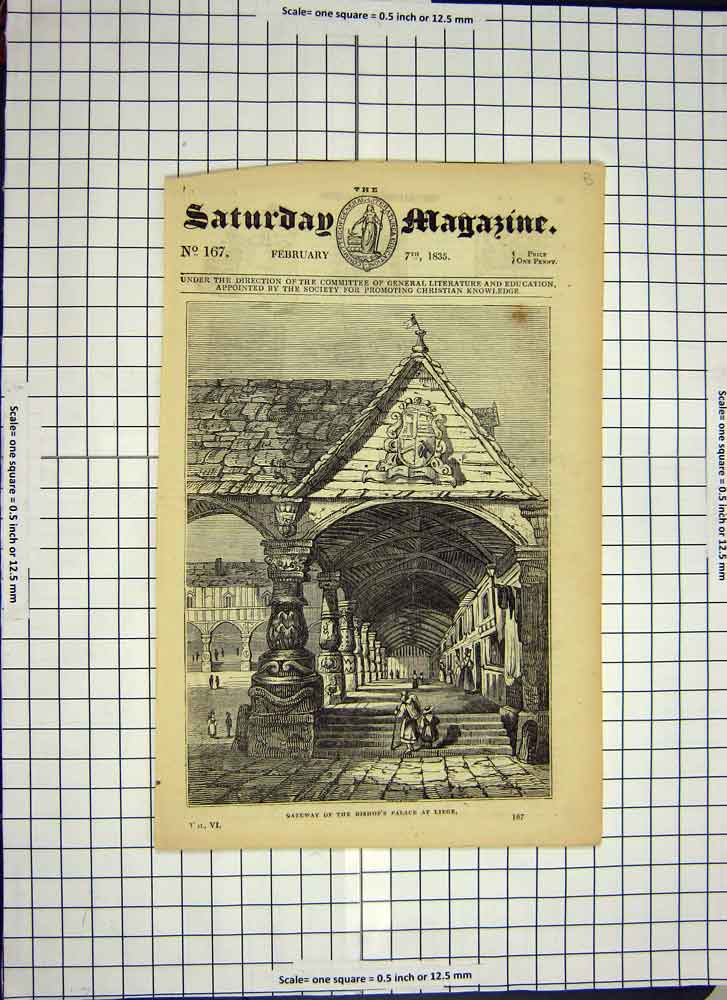 Old Antique Print C1790-C1900 Gateway Bishop'S Palace Liege Architecture 18th
