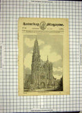 Old Antique Print C1790-C1900 West Front Antwerp Cathedral Architecture 18th