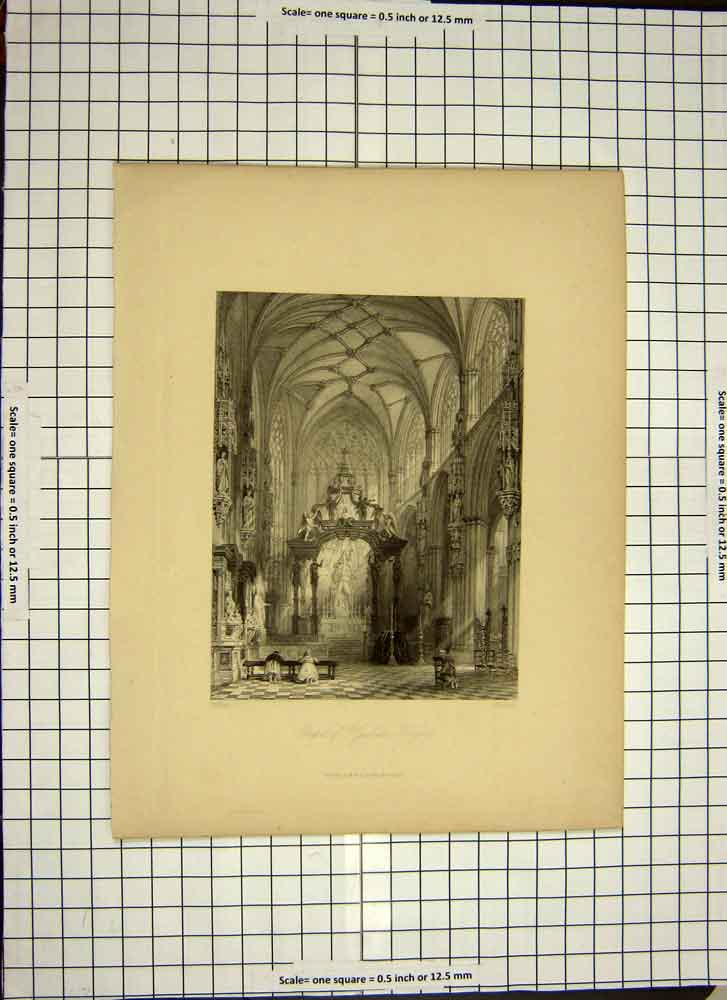 Old Antique Print C1790-C1900 Chapel Gudula Brussels Belgium Architecture 18th