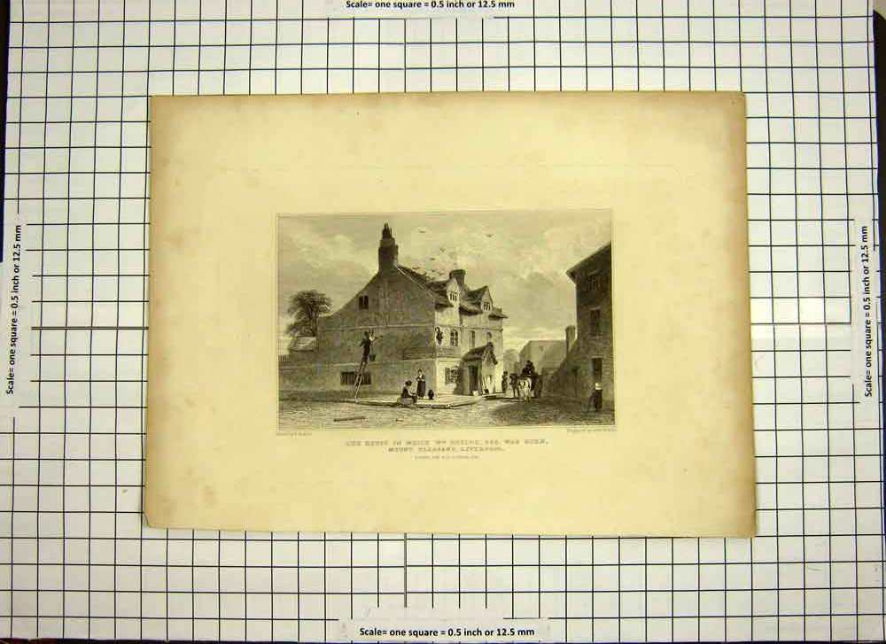 Original Old Antique Print C1790-C1900 House Roscoe Mount Pleasant Liverpool