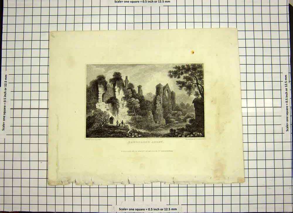 Original Old Antique Print C1790-C1900 Haughmond Abbey Ruins Engraving Calvert