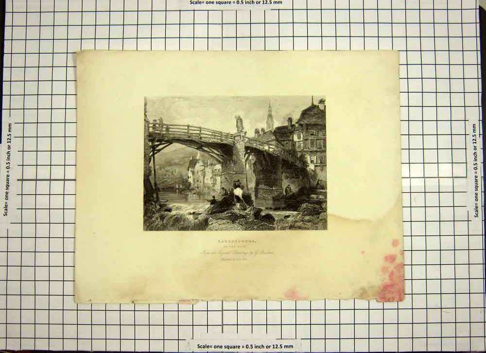 Original Old Antique Print C1790-C1900 View Lauffenburg River Rhine Bridge 18th