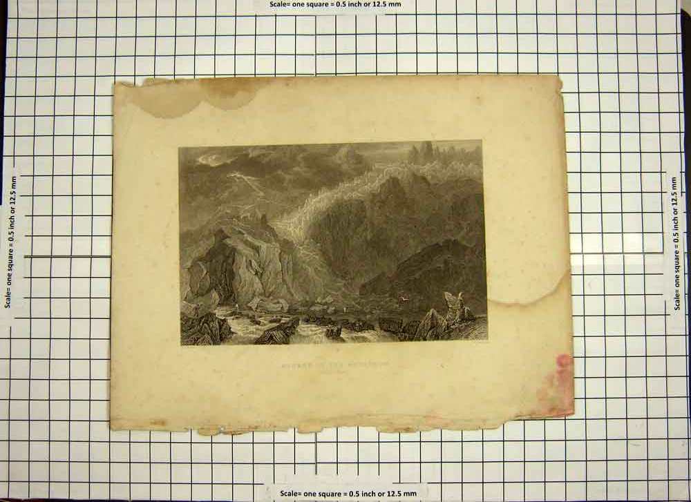 Original Old Antique Print C1790-C1900 Mountains Switzerland Source Arveiron