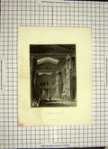Original Old Antique Print C1790-C1900 Walhalla Danube Architecture 18th