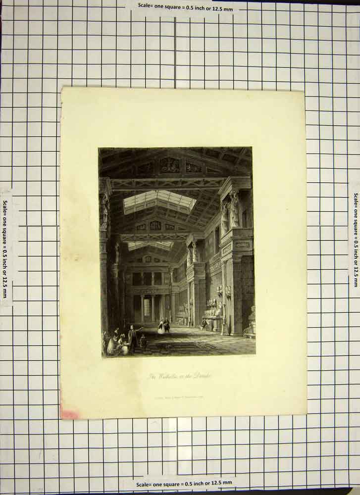 Original Old Antique Print C1790-C1900 Walhalla Danube Architecture 18th