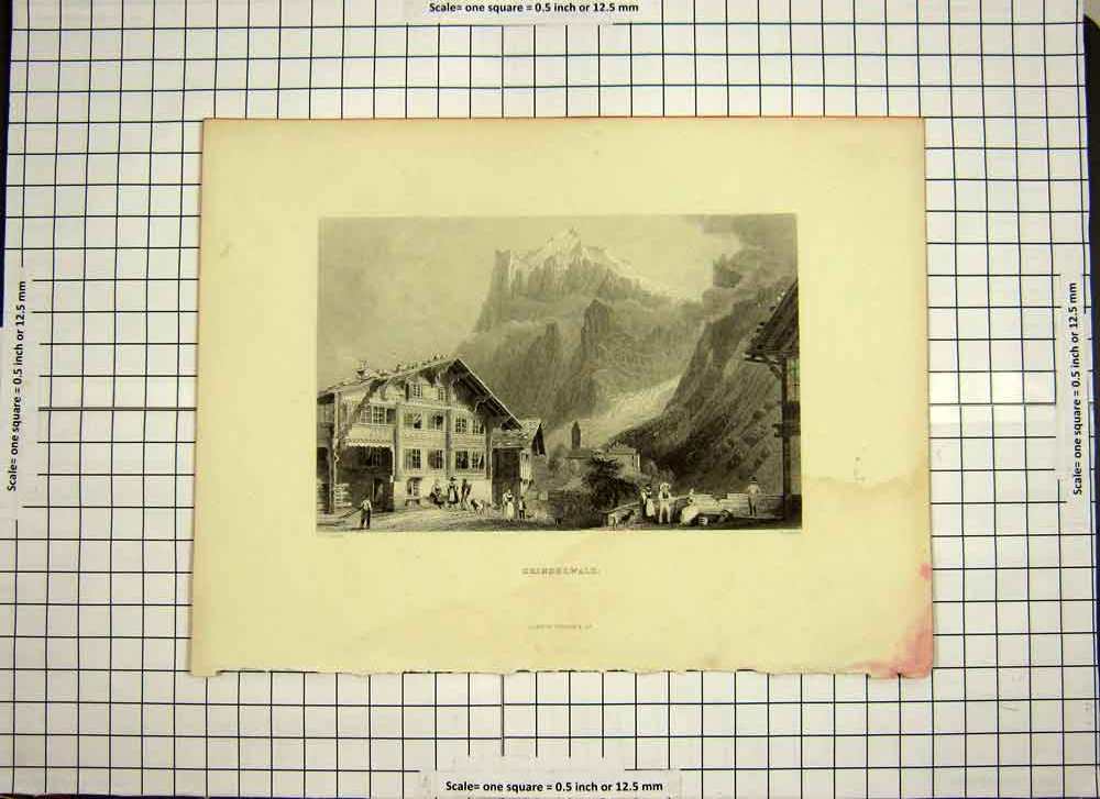 Old Antique Print C1790-C1900 View Grindelwald Mountains Houses Engraving 18th