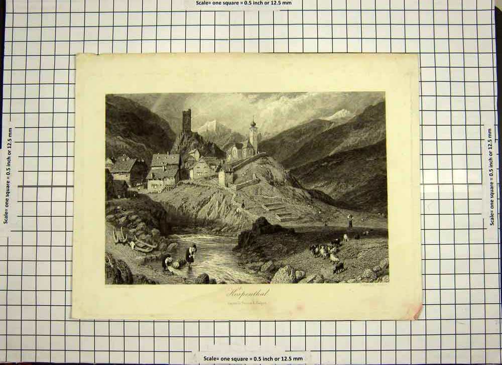 Original Old Antique Print C1790-C1900 St. Gothard Pass Switzerland Hospenthal