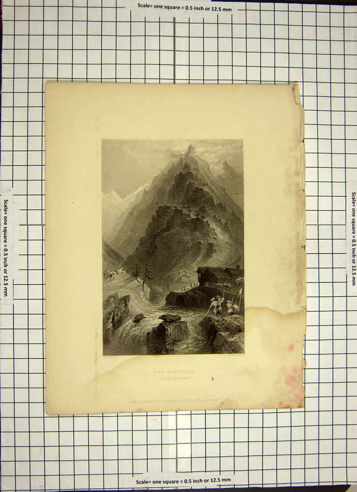 Original Old Antique Print 1838 Balsille Attack Mountains War Engraving 19th