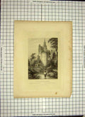 Original Old Antique Print C1790-C1900 Brussels Gate Mechlin Building Engraving