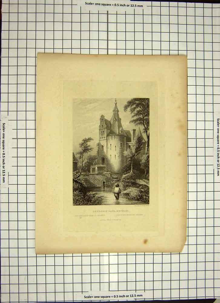 Original Old Antique Print C1790-C1900 Brussels Gate Mechlin Building Engraving
