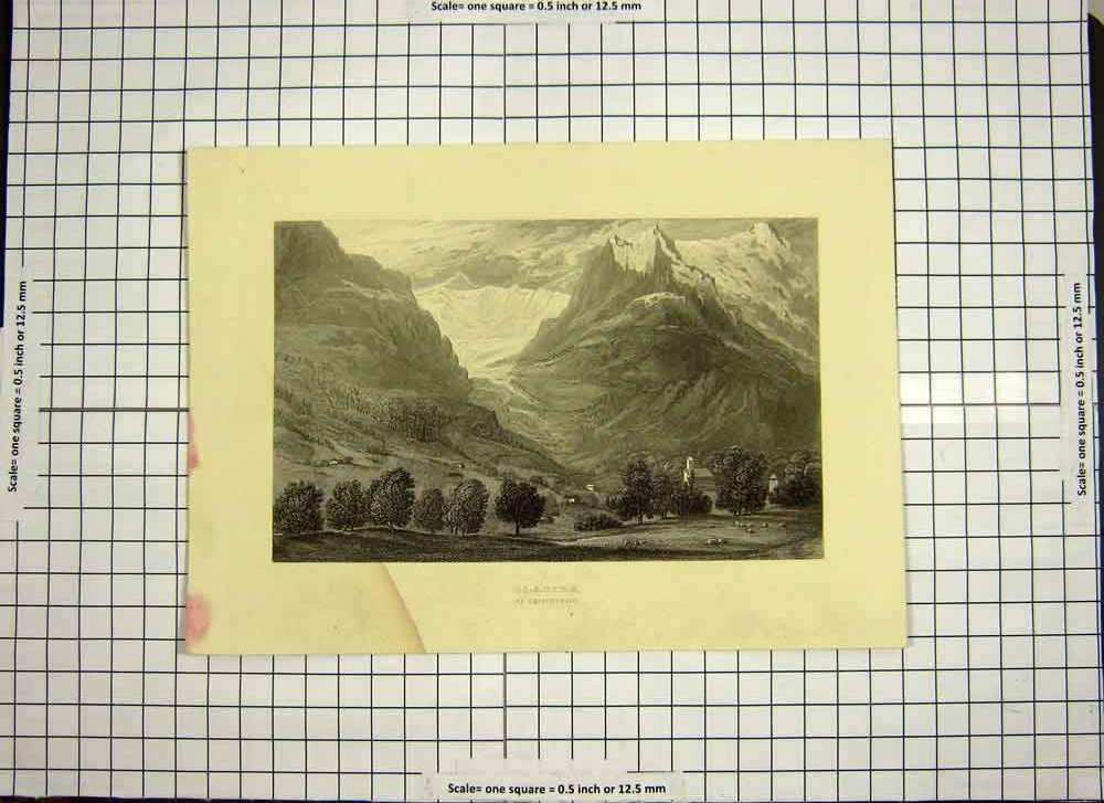 Original Old Antique Print C1790-C1900 Glacier Grindelwald Mountains Egraving