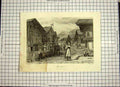 Original Old Antique Print C1790-C1900 View Town Meyringen Family Water Well