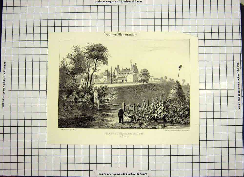 Original Old Antique Print C1790-C1900 View Chateau De Chatillon 18th Century