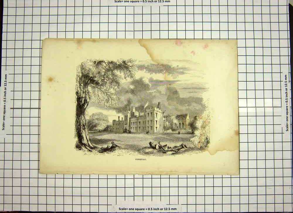Original Old Antique Print C1790-C1900 View Penshurst House Architecture 18th