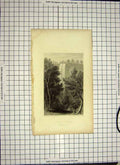 Old Antique Print 1844 Water Falls Toccoa River Trees Engraving Richards 19th