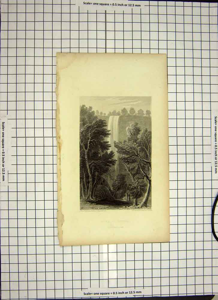 Old Antique Print 1844 Water Falls Toccoa River Trees Engraving Richards 19th