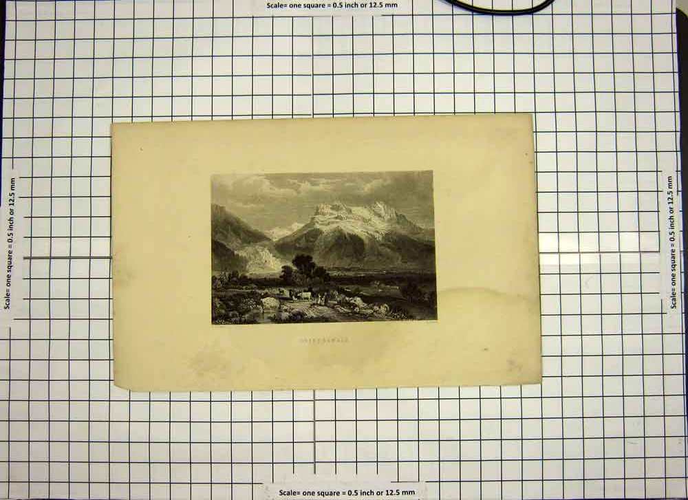 Original Old Antique Print C1790-C1900 View Grindelwald Mountains Switzerland