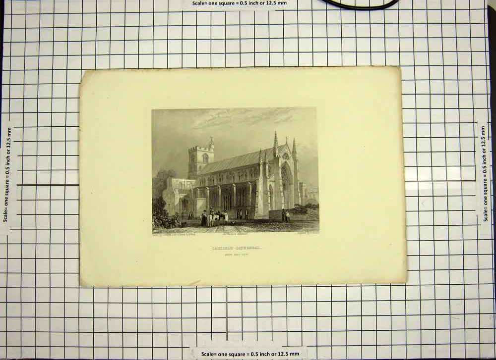 Original Old Antique Print C1790-C1900 View Carlisle Cathedral Architecture
