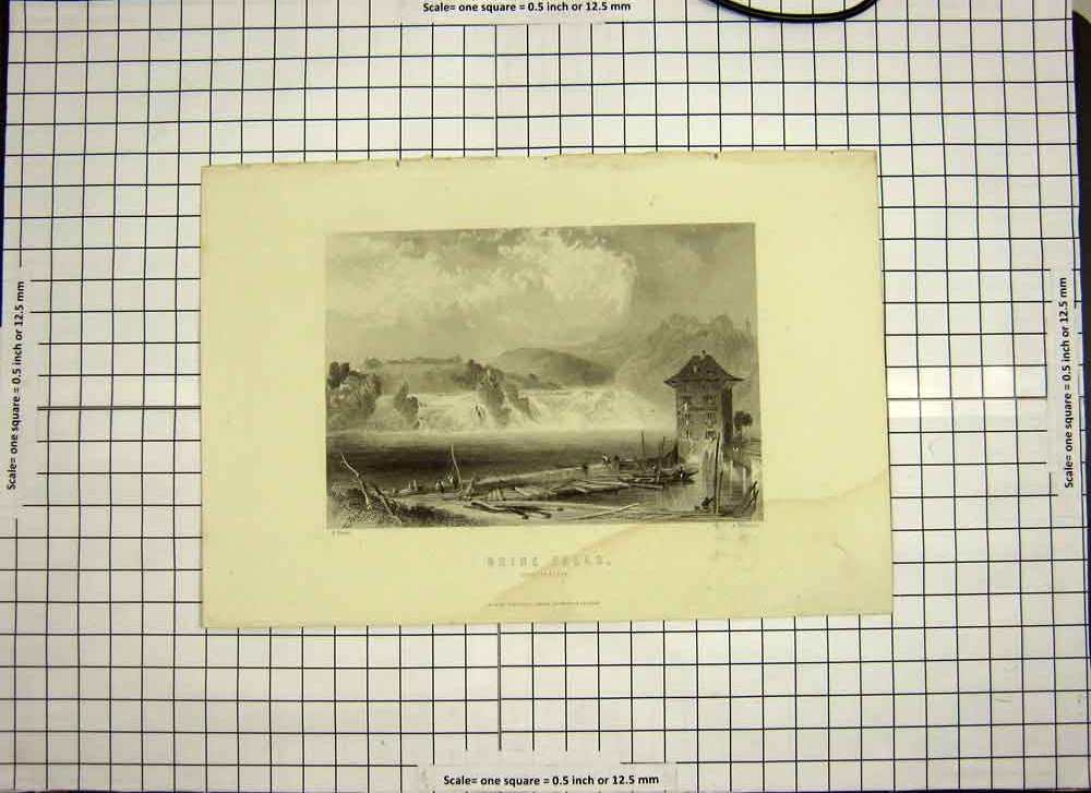 Old Antique Print C1790-C1900 Rhine Falls Schaffausen Mountains Engraving 18th