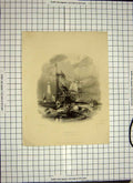 Original Old Antique Print C1790-C1900 View Sunderland Lighthouse Pier Ships