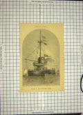 Old Antique Print C1790-C1900 Ironclad War Ship H.M.S Devastation Flags 18th
