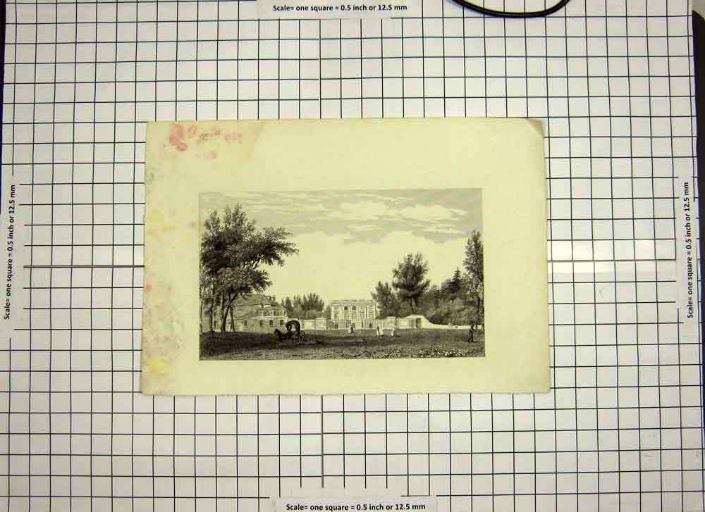 Original Old Antique Print C1790-C1900 Architecture Mansion House 18th Century