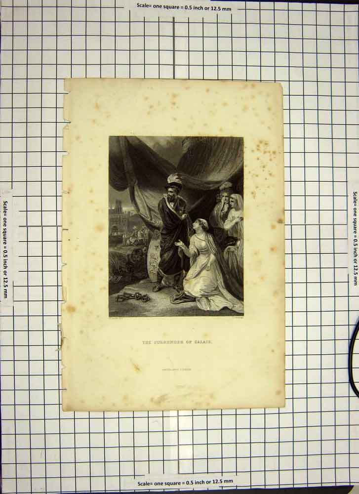 Original Old Antique Print C1790-C1900 Scene Surrender Calais Engraving 18th